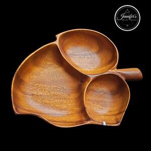 Hanalei Hand-Carved 3-Way Divided Leaf Shaped Bowl
